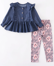 Load image into Gallery viewer, Blue Button Down Floral Pant Set