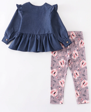 Load image into Gallery viewer, Blue Button Down Floral Pant Set