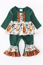 Load image into Gallery viewer, Hunter Green Floral Tutu Romper
