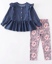 Load image into Gallery viewer, Blue Button Down Floral Pant Set
