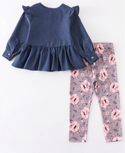 Load image into Gallery viewer, Blue Button Down Floral Pant Set
